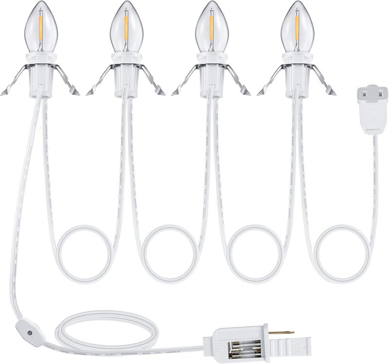 Meonum 1 Pack Accessory Cord with 4 LED Bulbs, End to End Connected Blow Mold Light Cord, 9.8 Feet Lamp Kit with On/Off Switch Plugs for Ceramic, Craft Halloween Christmas Village Decor - Image 1